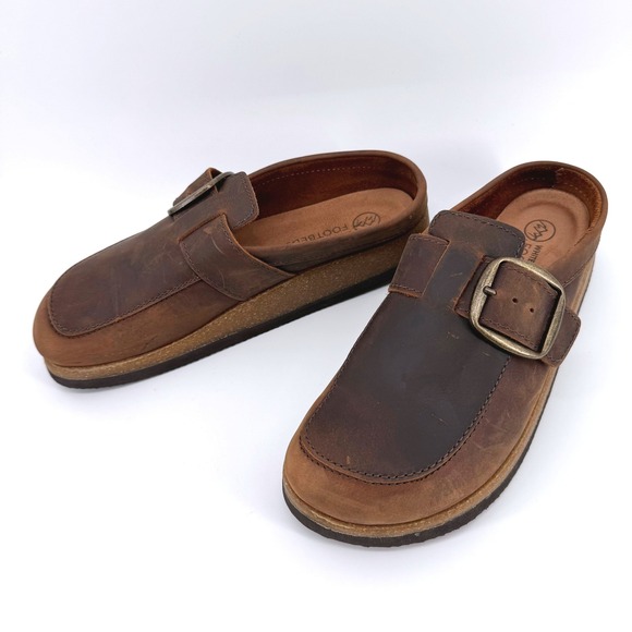 White Mountain Shoes - White Mountain Bueno Clogs Size 10 Brown Leather Buckle Comfort Mules W33951-979